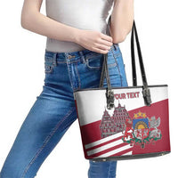 Personalized Riga Town Hall Square Latvia Leather Tote Bag Coat of Arms