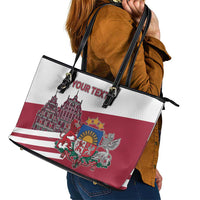 Personalized Riga Town Hall Square Latvia Leather Tote Bag Coat of Arms