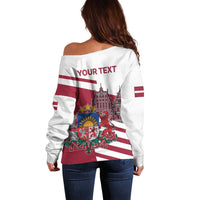 Personalized Riga Town Hall Square Latvia Off Shoulder Sweater Coat of Arms