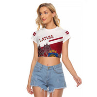 Personalized Riga Town Hall Square Latvia Raglan Cropped T Shirt Coat of Arms