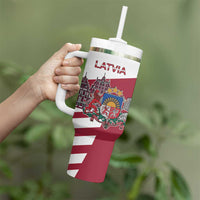 Personalized Riga Town Hall Square Latvia Tumbler With Handle Coat of Arms