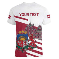 Personalized Riga Town Hall Square Latvia Women V-Neck T-Shirt Coat of Arms
