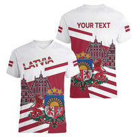 Personalized Riga Town Hall Square Latvia Women V-Neck T-Shirt Coat of Arms