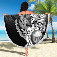 Mexico Aztec Warrior Beach Blanket Huitzilopochtli With Aztec Calendar