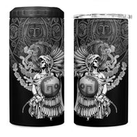 Mexico Aztec Warrior 4 in 1 Can Cooler Tumbler Huitzilopochtli With Aztec Calendar