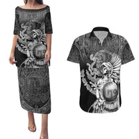Mexico Aztec Warrior Couples Matching Puletasi and Hawaiian Shirt Huitzilopochtli With Aztec Calendar