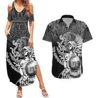 Mexico Aztec Warrior Couples Matching Summer Maxi Dress and Hawaiian Shirt Huitzilopochtli With Aztec Calendar