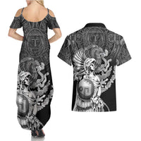 Mexico Aztec Warrior Couples Matching Summer Maxi Dress and Hawaiian Shirt Huitzilopochtli With Aztec Calendar