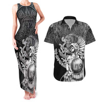 Mexico Aztec Warrior Couples Matching Tank Maxi Dress and Hawaiian Shirt Huitzilopochtli With Aztec Calendar