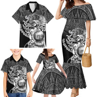 Mexico Aztec Warrior Family Matching Mermaid Dress and Hawaiian Shirt Huitzilopochtli With Aztec Calendar