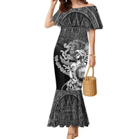 Mexico Aztec Warrior Family Matching Mermaid Dress and Hawaiian Shirt Huitzilopochtli With Aztec Calendar