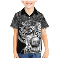 Mexico Aztec Warrior Family Matching Mermaid Dress and Hawaiian Shirt Huitzilopochtli With Aztec Calendar