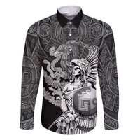 Mexico Aztec Warrior Family Matching Off The Shoulder Long Sleeve Dress and Hawaiian Shirt Huitzilopochtli With Aztec Calendar