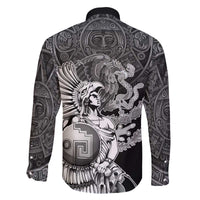 Mexico Aztec Warrior Family Matching Off The Shoulder Long Sleeve Dress and Hawaiian Shirt Huitzilopochtli With Aztec Calendar