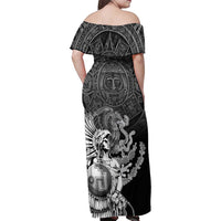 Mexico Aztec Warrior Family Matching Off Shoulder Maxi Dress and Hawaiian Shirt Huitzilopochtli With Aztec Calendar