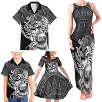 Mexico Aztec Warrior Family Matching Tank Maxi Dress and Hawaiian Shirt Huitzilopochtli With Aztec Calendar