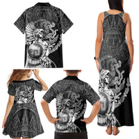Mexico Aztec Warrior Family Matching Tank Maxi Dress and Hawaiian Shirt Huitzilopochtli With Aztec Calendar