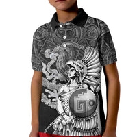Mexico Aztec Warrior Kid Polo Shirt Huitzilopochtli With Aztec Calendar