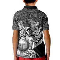 Mexico Aztec Warrior Kid Polo Shirt Huitzilopochtli With Aztec Calendar