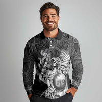 Mexico Aztec Warrior Long Sleeve Polo Shirt Huitzilopochtli With Aztec Calendar
