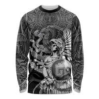 Mexico Aztec Warrior Long Sleeve Shirt Huitzilopochtli With Aztec Calendar