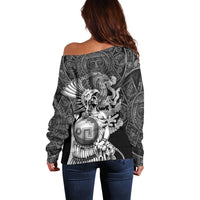 Mexico Aztec Warrior Off Shoulder Sweater Huitzilopochtli With Aztec Calendar