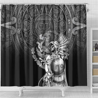 Mexico Aztec Warrior Shower Curtain Huitzilopochtli With Aztec Calendar