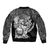 Mexico Aztec Warrior Sleeve Zip Bomber Jacket Huitzilopochtli With Aztec Calendar