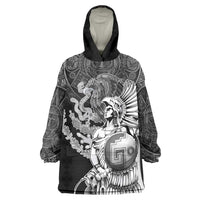 Mexico Aztec Warrior Wearable Blanket Hoodie Huitzilopochtli With Aztec Calendar