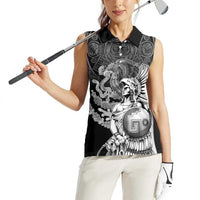 Mexico Aztec Warrior Women Sleeveless Polo Shirt Huitzilopochtli With Aztec Calendar