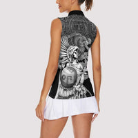 Mexico Aztec Warrior Women Sleeveless Polo Shirt Huitzilopochtli With Aztec Calendar