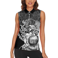 Mexico Aztec Warrior Women Sleeveless Polo Shirt Huitzilopochtli With Aztec Calendar
