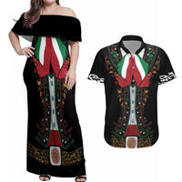 Mexico Cinco de Mayo Couples Matching Off Shoulder Maxi Dress and Hawaiian Shirt Charro Suit Style