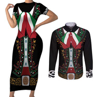Mexico Cinco de Mayo Couples Matching Short Sleeve Bodycon Dress and Long Sleeve Button Shirt Charro Suit Style