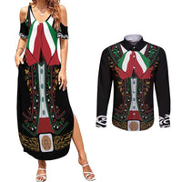 Mexico Cinco de Mayo Couples Matching Summer Maxi Dress and Long Sleeve Button Shirt Charro Suit Style