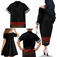 Mexico Cinco de Mayo Family Matching Off The Shoulder Long Sleeve Dress and Hawaiian Shirt Charro Suit Style