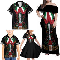 Mexico Cinco de Mayo Family Matching Off Shoulder Maxi Dress and Hawaiian Shirt Charro Suit Style