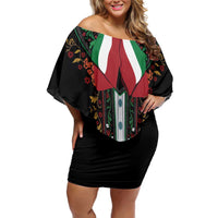 Mexico Cinco de Mayo Family Matching Off Shoulder Short Dress and Hawaiian Shirt Charro Suit Style