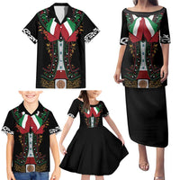 Mexico Cinco de Mayo Family Matching Puletasi and Hawaiian Shirt Charro Suit Style