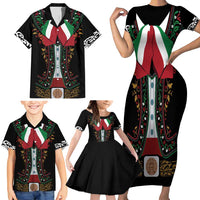Mexico Cinco de Mayo Family Matching Short Sleeve Bodycon Dress and Hawaiian Shirt Charro Suit Style