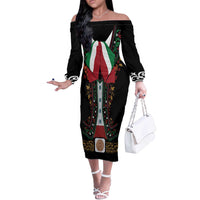 Mexico Cinco de Mayo Off The Shoulder Long Sleeve Dress Charro Suit Style