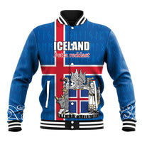 Personalized Iceland Coat of Arms Baseball Jacket Runic Alphabet Viking Runes Pattern