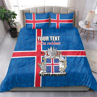 Personalized Iceland Coat of Arms Bedding Set Runic Alphabet Viking Runes Pattern