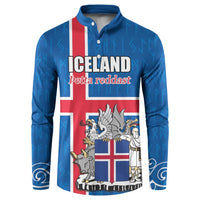 Personalized Iceland Coat of Arms Button Sweatshirt Runic Alphabet Viking Runes Pattern