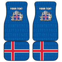 Personalized Iceland Coat of Arms Car Mats Runic Alphabet Viking Runes Pattern