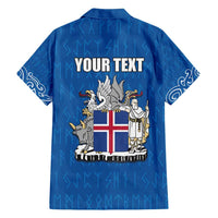 Personalized Iceland Coat of Arms Family Matching Long Sleeve Bodycon Dress and Hawaiian Shirt Runic Alphabet Viking Runes Pattern
