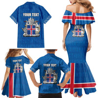 Personalized Iceland Coat of Arms Family Matching Mermaid Dress and Hawaiian Shirt Runic Alphabet Viking Runes Pattern