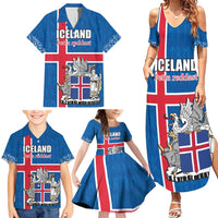 Personalized Iceland Coat of Arms Family Matching Summer Maxi Dress and Hawaiian Shirt Runic Alphabet Viking Runes Pattern