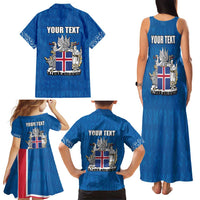 Personalized Iceland Coat of Arms Family Matching Tank Maxi Dress and Hawaiian Shirt Runic Alphabet Viking Runes Pattern