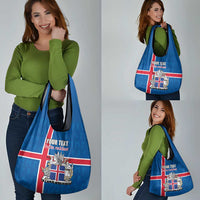 Personalized Iceland Coat of Arms Grocery Bag Runic Alphabet Viking Runes Pattern